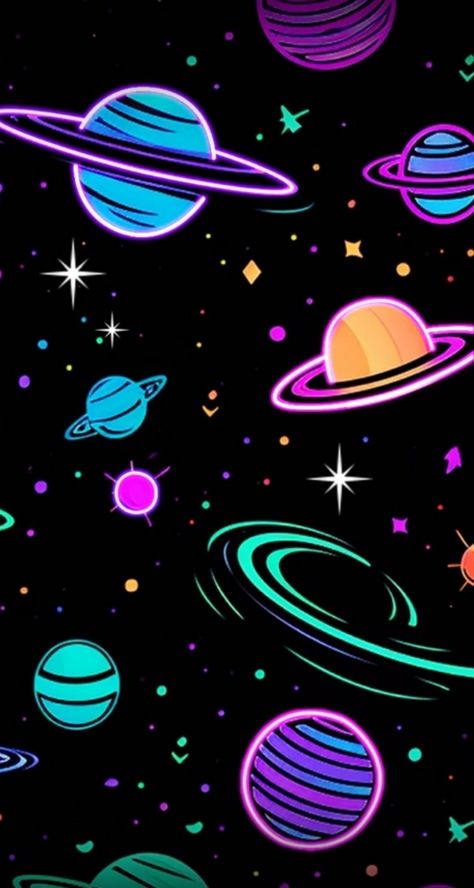 Colorful Galaxy Wallpaper, Cute Alien Wallpaper Aesthetic, Neon Space Art, Universe Doodle Art, Space Cute Drawing, Trippy Galaxy Painting, Neon Space Wallpaper, Neon Wallpaper Iphone, Neon Galaxy