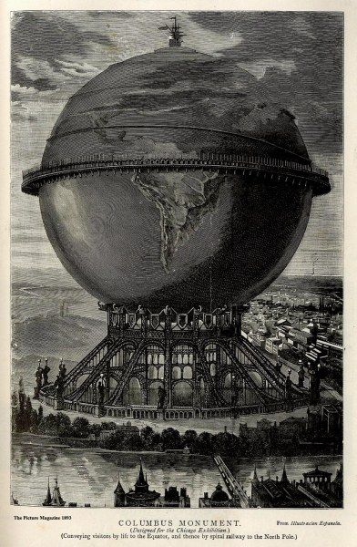 Proposal for the Columbus Monument, to be built for the Columbian Exposition of 1893. The idea was to build something permanent, a la the Eiffel Tower, which would stand long after the fair was gone. Can you imagine this monstrosity at the lake front today? Tartarian Empire, Columbian Exposition 1893, Imaginary Places, Big Building, World Fair, Arte Punk, Medieval Houses, Christopher Columbus, White City