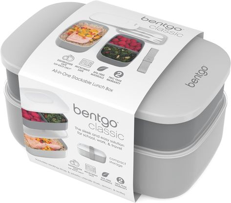 Bentgo® Classic - Adult Bento Box, All-in-One Stackable Lunch Box Container with 3 Compartments, Plastic Utensils, and Nylon Sealing Strap, BPA Free Food Container Adult Bento Box, Adult Lunches, Lunch Box Containers, Plastic Silverware, Lunch Kit, Plastic Utensils, Lunch Box Set, Lunch Containers, Food Container