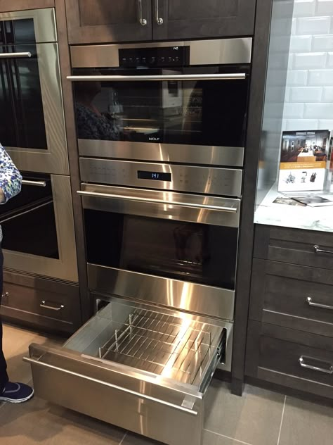 Wolfe Set up - Steam Oven, Convection Oven and Warming Drawer Drawer Oven, Stacked Ovens, Wolf Oven, Floor Renovation, Steam Oven, Kitchen Oven, Warming Drawer, Convection Oven, Cooking Equipment