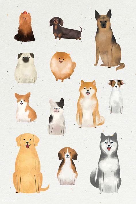 Friendly dog watercolor painting collection illustration | premium image by rawpixel.com / nunny Cute Dogs Illustration, Dog Art Drawing, Dog Illustration Cute, Dog Draw, Cute Dog Illustration, Dogs Watercolor, Cute Dog Art, Dogs Drawing, Dogs Painting