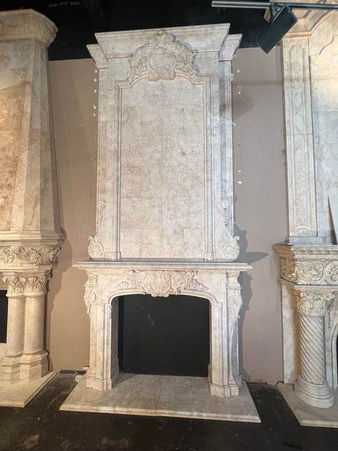 Hand Carved Natural Limestone Fireplace Mantel w/ Overhead We can create any size/color/design mantel or stone product that you prefer. If you can dream it, we can make it! All of our products are hand carved natural stone. We will ship your order in 5-10 business days if the item is in stock. For custom orders, expect a 3-4 month delivery time frame.  Please don't hesitate to contact us regarding ANY custom-made hand carved natural limestone & marble products! About us: Stone Carving Unlimited is a family owned and operated business of 20+ years. We have done both residential and commercial projects. Our primary goal is creating natural, elegant, and hand crafted products that last a lifetime! We start with a block of stone of your choice, then our artisan carvers chip away at it until yo Baroque Fireplace, Precast Fireplace, Mexican Fireplace, White Stone Fireplace, Limestone Wash, Victorian Fireplace Mantels, French Stone Fireplace, Cast Stone Fireplace Surround, French Fireplace Mantel