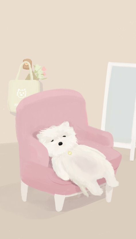 White Dog Aesthetic, Dog Aesthetic, Bow Wallpaper, Happy Wallpaper, Simple Phone Wallpapers, Whatsapp Wallpaper, Iphone Wallpaper Photos, Pastel Pink Aesthetic, Cute Cartoon Pictures