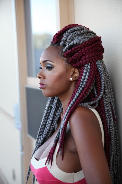 Silver Box Braids, Gray Locs, Silver Braids, Grey Braids, Melanin Hairstyles, Fall Braids, Braiding Hair Colors, Small Knotless, Jumbo Braiding Hair