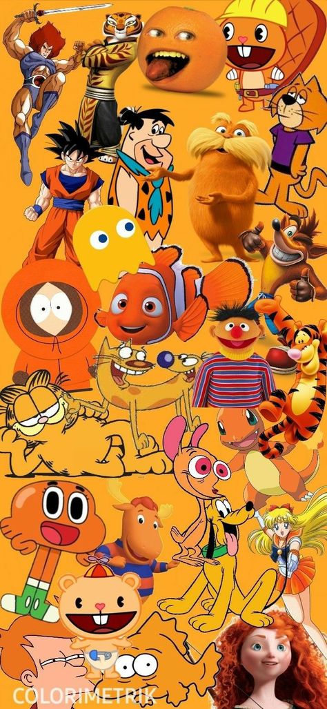 Orange Characters Anime, Colored Characters, Green Characters, Doodle Pages, Cartoon Wallpaper Hd, Cartoon World, Orange Aesthetic, Costume Themes, Orange Wallpaper