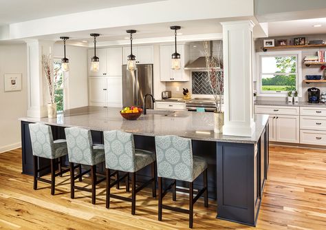 Kitchen Island With Support Post, Kitchen Island Ideas With Columns, Kitchen W Island, Kitchen Island With Post, Kitchen Island With Columns, Kitchen Columns, Open Concept Kitchen Living Room, Open Concept Kitchen And Living Room, Open Plan Kitchen Dining Living