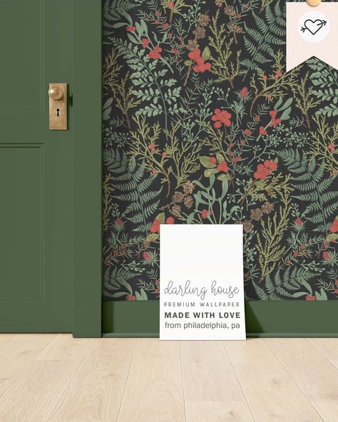 Black Botanical Wallpaper, Dark Green Bathrooms, Moroccan Riad, Moody Wallpaper, Dark Green Wallpaper, Reading Pa, Temporary Wallpaper, Maximalist Decor, Botanical Wallpaper