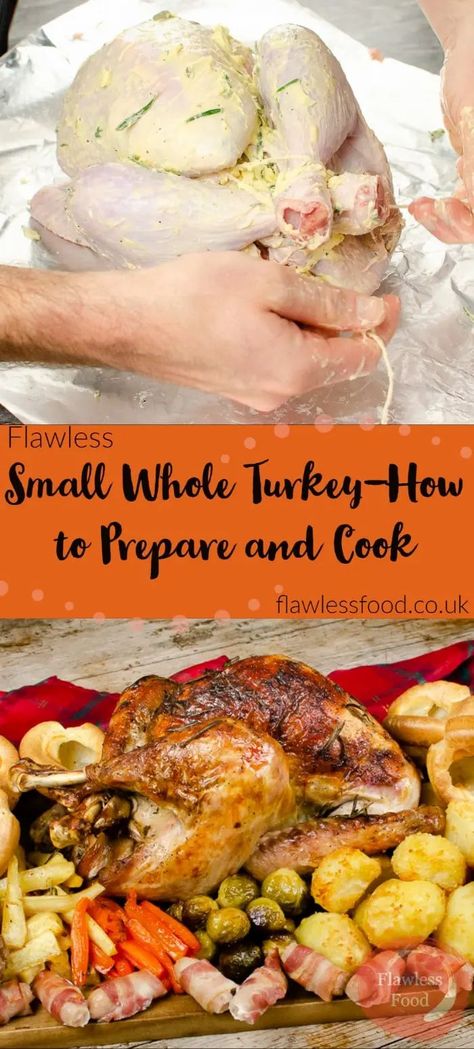 Looking for advice on cooking a simple Small Whole Turkey, this recipe is for making a Perfect tender whole Turkey between 2kg to 4kg (4lb - 8lb). We take you through every step of making the best Roast Turkey Christmas Dinner! From where to buy a small turkey, whether to buy fresh or frozen and how to safely defrost a frozen whole turkey. To what to stuff with, how to remove a wishbone and string the poultry. And finally, of course, the temperature and cooking times and how to carve? Small Turkey Recipe, Christmas Roast Dinner, Reheat Turkey, Best Roasted Turkey, Small Turkey, Turkey Christmas, Whole Turkey Recipes, Christmas Roast, Whole Turkey