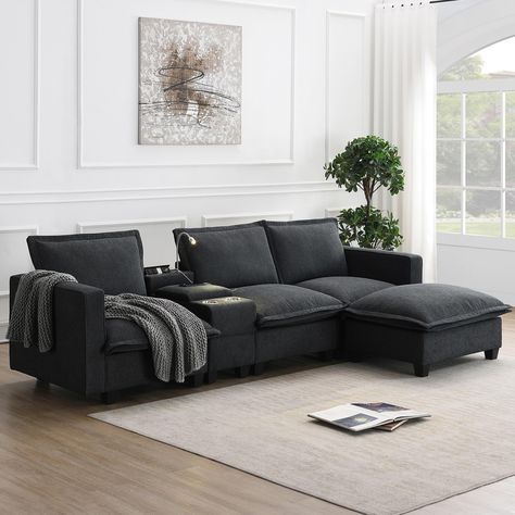 PRICES MAY VARY. Convenient and Practical: Equipped with a storage console, two cup holders, and charging port, this chenille sectional sofa offers great convenience for storing remotes, keys, or other essentials, placing drinks or coffee, and charging electronic devices such as smartphones, tablets, or laptops without having to move them elsewhere. Therefore, this cloud sectional sofa is an excellent choice for those who are looking for a versatile and comfortable seat. Reading light: The inclu Convertible Ottoman, Top Sofas, Cloud Sofa, Sofa L, Modular Couch, Reading Lights, Cushion Sofa, Couch Set, Modular Sectional Sofa