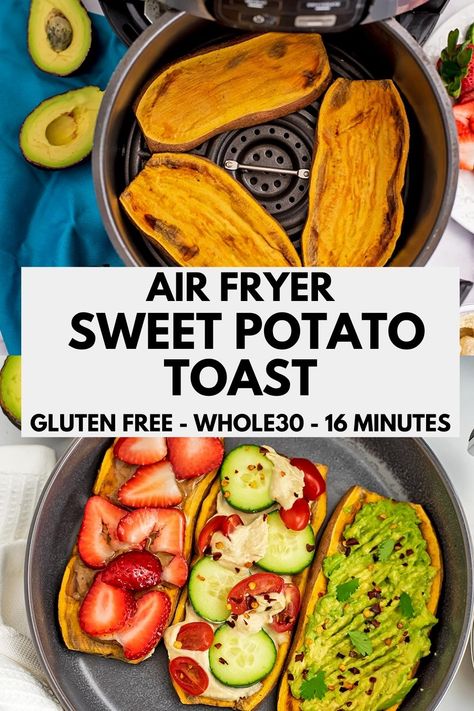 Toast Air Fryer, Sweet Potato Breakfast Recipes, Sweet Potato Toppings, Potato Toast, Freeze Sweet Potatoes, Gluten Free Toast, Aip Paleo Recipes, Sweet Potato Slices, Sweet Potato Toast