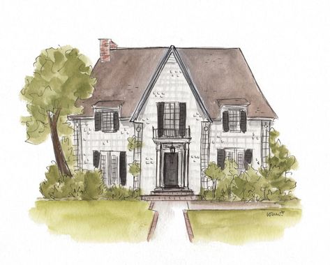 House Sketch Simple, Small House Sketch, Watercolor House Painting Simple, Casitas Aesthetic, House Watercolor Painting, House Sketches, 100 Year Old Home, Watercolor House Painting, Pen And Ink Drawings