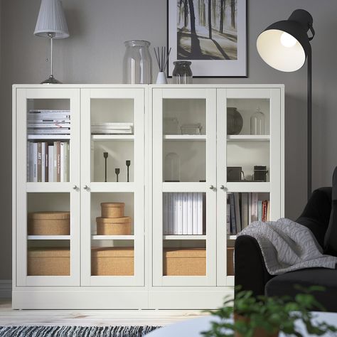 HAVSTA Storage combination w/glass doors - white. Shop IKEA® - IKEA Storage Furniture Living Room, Tempered Glass Shelves, Glass Cabinet Doors, Scandinavian Furniture, Form Design, Living Room Storage, Closed Doors, Living Room Style, Glass Doors