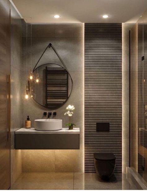 Modern Toilet And Bath Design, Modern Bathroom Taps, Bathroom Focus Wall, Small Contemporary Bathroom, Modern Powder Room, Powder Room Remodel, Modern Small Bathrooms, Luxury Master Bathrooms, Modern Bathroom Tile