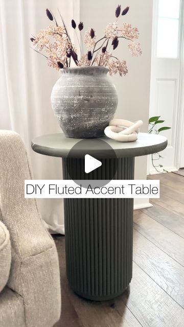 Katie Sharpe | DIY Tutorials | Home Decor | Interior Design on Instagram: "DIY fluted accent table tutorial I saw a fluted table online that I loved but it was $500 so, I challenged myself to make a DIY version for less! I picked up a concrete form, wood round, and wooden dowels and was able to recreate the look for $90! This was a simple DIY project and is perfect for beginners! What DIY have you done that you did that saved you a lot of money? #dupe #fluted #flutedfurniture #flutedtable #diy #diyforlife #simplediy #beginnerdiy #livingroomdecoration #wooddowels #dowel #sidetables #sidetable #diyfurniture #paintedfurniture #liquidnails #roundtable #accentfurniture #livingroomdecor #neutralhome #myhomeinterior #homeinspo #tutorial #diytutorial" Fluted End Table Diy, Pole Wrap Side Table, Side Table Diy Living Room, Diy Ribbed Table, Diy Bedroom End Tables, Fluted Pedestal Table, Diy Fluted Side Table, Diy Modern Side Table, Diy Fluted Dining Table