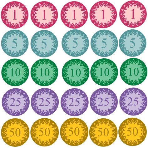 Help yourself to this free printable coin template for kids.  Bright colors means lots of fun and excitement for kids of all ages.  These pl... Coin Template Free Printable, Cute Money Printable, Play Money Printable Free, Free Printable Play Money, Coins Printable, Coin Template, Fake Money Printable, N Images, Play Money Template