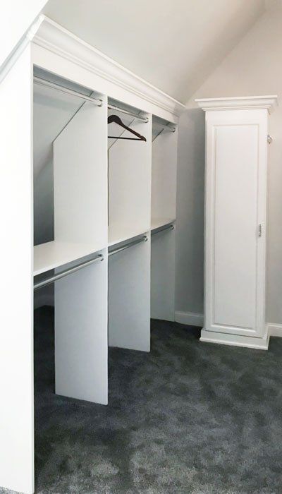 Slanted Ceiling Closet, Sloped Ceiling Closet, Attic Bedroom Closets, Closet Conversion, Attic Wardrobe, Slanted Walls, Attic Bedroom Designs, Attic Closet, Slanted Ceiling