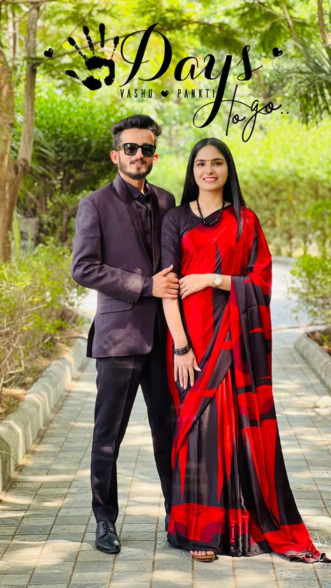 Pre Wedding Countdown, Couple Hand Print, 5 Days To Go Countdown Wedding, Days To Go Countdown Wedding, Saree Couple, Days To Go Countdown, Countdown Wedding, Pre Wedding Photoshoot Props, Pre Wedding Photoshoot Outfit