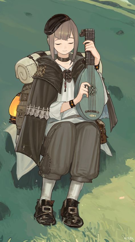 ArtStation - Minstrel, nishio nanora Nishio Nanora, Bard Poses, Adventurer Character Design, Minecraft Fan Art, Medieval Fantasy, Dnd Characters, Fantasy Character Design, Character Concept, Character Illustration