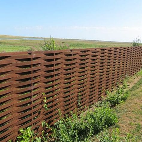 Corten Steel is the on-trend product! We love these woven steel fencing panels.  Get in touch and order today - trade only. Steel Retaining Wall, Garden Extension, Steel Fencing, Steel Fence Panels, Low Fence, Steel Edging, Steel Fence, Garden Screening, Steel Planters