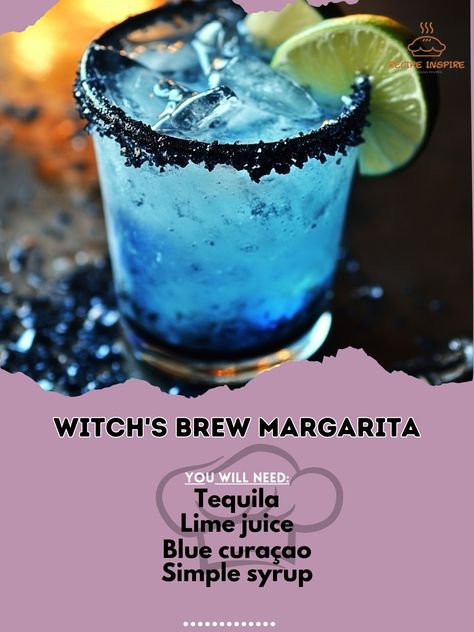 🧙‍♀️🍹 Witch's Brew Margarita—Transform your Halloween with this spellbinding margarita! A magical mix of flavors that’s bewitchingly good. 🧙‍♂️✨ #WitchsBrewMargarita #HalloweenDrinks Witch's Brew Margarita Ingredients: Tequila (2 oz) Lime juice (1 oz) Blue curaçao (1 oz) Simple syrup (1/2 oz) Black salt (for rimming glass) Ice (as needed) Instructions: Rim glass with black salt. Shake tequila, lime juice, blue curaçao, and simple syrup with ice. Strain into the rimmed glass over ice. 🧙‍♀️... Halloween Cocktails Blue Curacao, Witches Brew Margarita, Tequila Drinks Halloween, Halloween Drinks Alcohol Tequila, Halloween Mixed Drinks Recipe, Black Alcoholic Drinks, Tequila Halloween Drinks, Halloween Margarita Recipe, Halloween Tequila Drinks