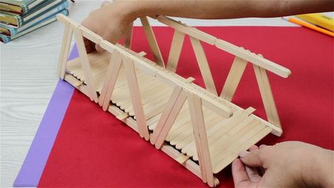 Bridge School Project How To Build, Clay Bridge, Popsicle Bridge, Popsicle Stick Bridges, Steam Lab, Popsicle Stick Crafts For Kids, Build A Bridge, Bridge Model, Truss Bridge