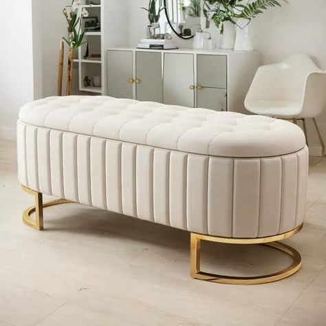 47"L Elegant Upholstered Velvet Storage Ottoman Flip-Top Bench - Bed Bath & Beyond - 38253701 Velvet Bedroom, Bedroom Ottoman, Luxury Sofa Living Room, Bed Ottoman Bench, Storage Bench Bedroom, Ottoman Design, Living Room Bench, Bed Bench, Nursery Storage