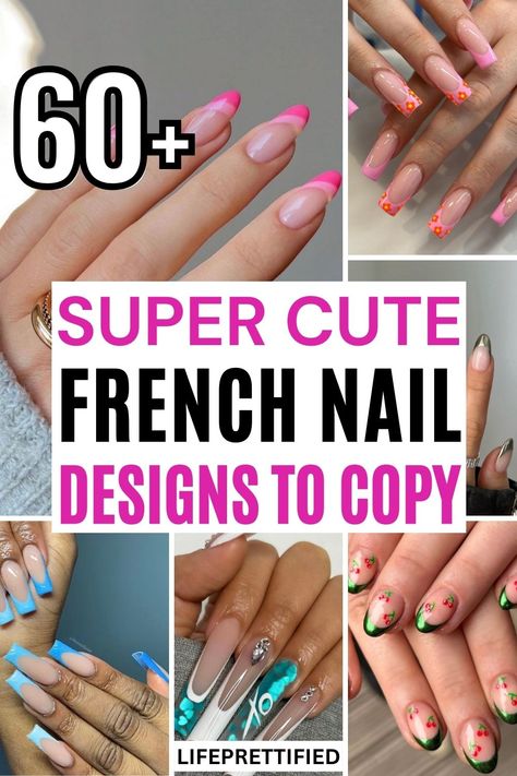 Nails, nails acrylic, nails 2024 trends, short french tip nails, french tip nails with color, cute french tip nails, french tip nails with glitter, nail design, nails 2024, trendy nails, lastest nail trends, french tip nails, nails acrylic summer Easy Nail French Tips, Short Color French Tip Acrylic Nails, Striped French Tip Nails, Nail Designs French Tip Color, Summer French Manicure Designs, Summer Nails French Tip Color Combos, Short Acrylic Nails French Tip Design, Summer French Nails 2024, Fun French Tip Nail Designs