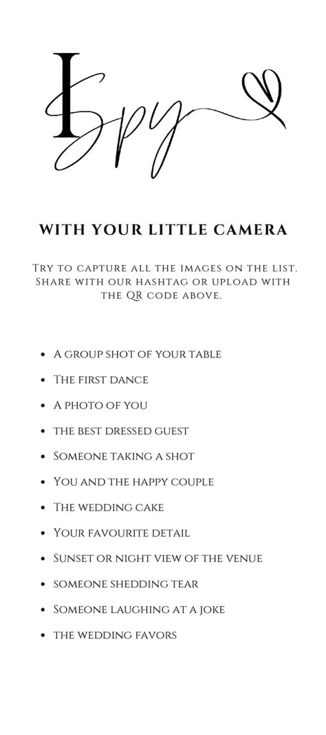 I Spy Wedding Game Free Template and tips to creating your own Wedding Features, Wedding Diy Ideas Cheap, Interactive Wedding Ideas, Wedding I Spy, Haunted Wedding, Wedding Eyes, Wedding Notes, Goth Wedding, Outdoor Wedding Reception