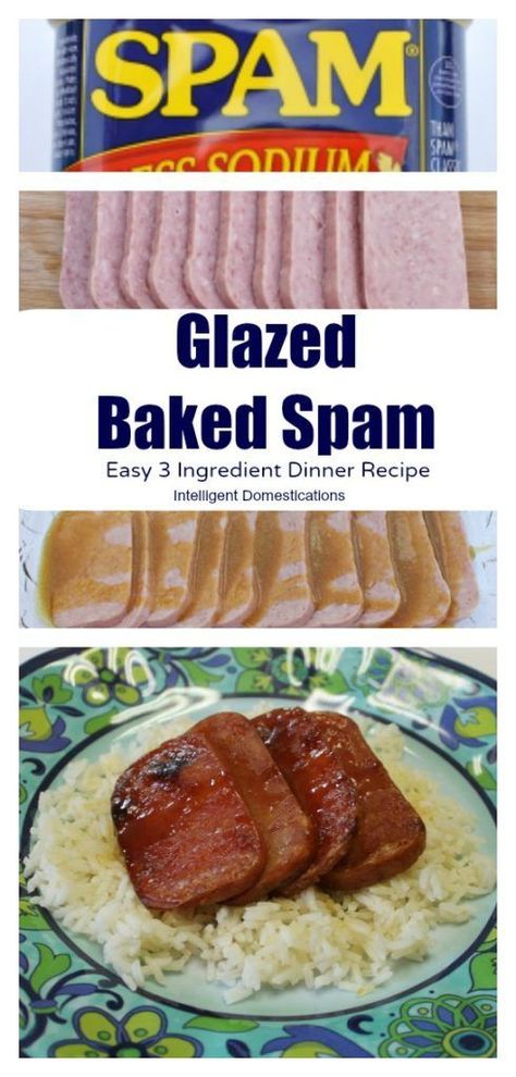 Glazed Baked Spam is an easy 3 ingredient dinner recipe.  Easy recipe for Baked Spam. Delicious weeknight dinner idea. #spamrecipe #weeknightmeal Baked Spam, Spam Dishes, Dinner Ideas Baked, Spam Meals, Spam Bites, Spam Recipes Dinners, Spam Ideas, Lunch Dishes, 3 Ingredient Dinners