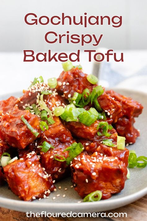 Korean Gochujang Crispy Baked Tofu Gochujang Bread, Recipes With Gochujang Paste, Gojuchang Recipe, Gochujang Vegetarian, Gochujang Vegan, Gojuchang Tofu, Gochujang Tofu Bowl, Spicy Korean Tofu, Crispy Gochujang Tofu