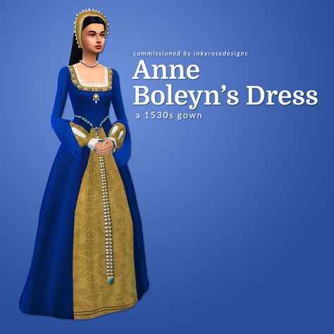 Commission 02 : Anne Boleyn’s Dress Thank you to @inkyrosedesigns for your commission! The Tudor era was my original love that got me interested in historical costumes and sims custom content during... Sims 4 Tudor Dress, Ts4 Tudor Cc, Sims 4 Cc Tudor Dress, Tudor Cc Sims 4, Sims 4 Tudor Cc, Sims 4 Tudor, 1500s Dress, Sims Historical, Ts4 Medieval