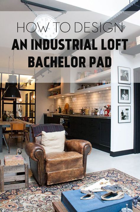 Industrial Bachelor Loft: Get the Look | Kathy Kuo Home Bachelor Loft, Bachelor Pad Design, Bachelor Pad Living Room, Urban Decor, Industrial Interiors, Loft Living, Bachelor Pad, Bohemian Living, Loft Design