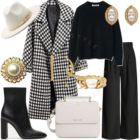 Houndstooth Coat Outfit, Navidad Outfit, Outfits For Parties, Chic Workwear, Canadian Fashion, Trench Coat Outfit, Houndstooth Coat, Fashion Shoes Heels, Winter Styles