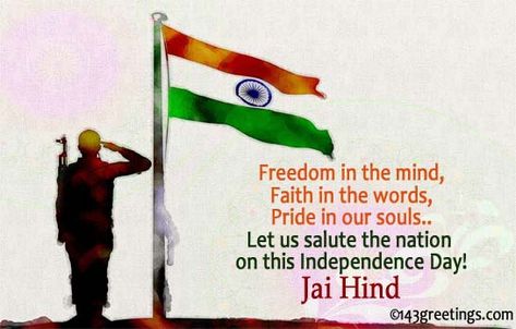 On the event of 71th Independence Day we have shared a rundown of 20 Independence Day Quotes, Wishes, Images and Greetings which you can send to your friends and family. Jai Hind, Jai Bharat! - Independence Day Quotes: Messages, Wishes, Images, Quotes and Greetings to wish glad Independence ... Republic Day Quotes India English, Airforce Quotes, Indian Independence Day Quotes, Essay On Republic Day, Republic Day Quotes, Happy Independence Day Status, Happy 15 August, Republic Day Wishes, 15 August Images