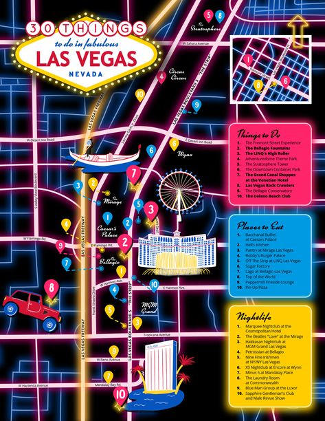 Trip Savvy asked me to create a series of "30 Things" maps featuring favourite destinations across the world. I researched each place carefully and used colour and texture to create a suitable vibe for each city. #mapdesign #maps #illustratedmaps Aesthetic Las Vegas, Las Vegas Map, High Roller, Illustrated Map, Map Design, A Series, Nevada, Las Vegas, Layout