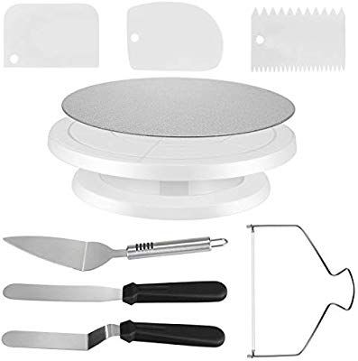 Amazon.com | Cake Decorating Supplies - 11 Inch Rotating Cake Turntable with Cake Shovel, Cake Board, 2 Angled Icing Spatulas, 3 Comb Icing Smoother, Cake Leveler: Cake Stands Rotating Cake, Cake Leveler, Cake Turntable, Cake Decorating Kit, Water Fountain Pumps, Cake Stand Set, Serrated Knife, Cake Decorating Set, Smooth Cake