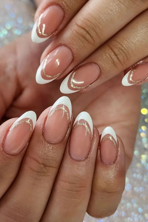 French Tip Nails Round Nail Designs, Dance Nails, Grad Nails, Nail Inspired, Acrylic Nails Almond Shape, Tip Nail Designs, Hoco Nails, French Tip Nail Art, Acrylic Nails Almond