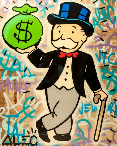 Monopoly The Dandy By Alec Monopoly, Original #mixedmedia on #canvas. #Alecmonopoly #money #popart Mr Monopoly Art, Monopoly Art, Mr Monopoly, Monopoly Man, Alec Monopoly, Modern Kids Room, Artist Wall, Canvas Painting Designs, Unique Paintings