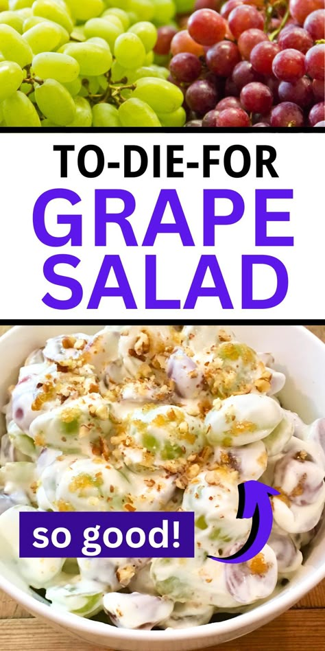 THE BEST Creamy Grape Salad Recipe | Montana Happy Recipe For Grape Salad, Grapes Salad, Creamy Grape Salad, Grape Salad Recipe, Easter Side Dishes, Rustic Recipes, Grape Recipes, Fruit Salad Easy, Grandma's Recipes