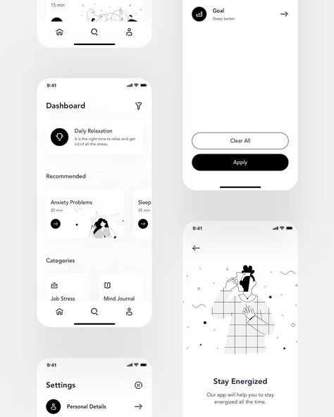 Minimalist App Design, Minimal App Design, Mobile Application Ui, To Do App, Ux Design Mobile, App Design Layout, Design Thinking Process, Meditation App, Card Ui