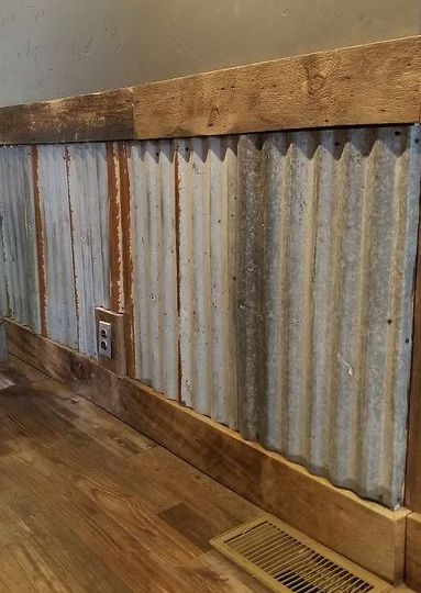 Tin Walls In Bathroom, Galvanized Tin Walls Man Cave, Tin Sheets On Wall, Galvanized Tin Walls Living Room, Laundry Room With Tin Walls, Tin In Bathroom, Pallet Rustic Decor, Galvanized Shower Walls Rustic Bathrooms Corrugated Tin, Tin Laundry Room Walls