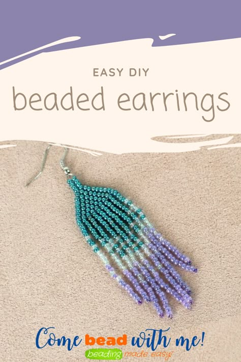 Design and make your own beaded fringe earrings with this free template. Easy to follow step by step instructions. #beadedearrings #diyearrings Free Seed Bead Earrings Patterns, Diy Beaded Fringe Earrings Tutorial, Beaded Earrings How To Make, How To Make Dangly Beaded Earrings, How To Make Fringe Earrings Beads Tutorial, Diy Seed Bead Earrings How To Make, Diy Beaded Dangle Earrings, Fringe Earrings Pattern Free, How To Make Beaded Dangle Earrings