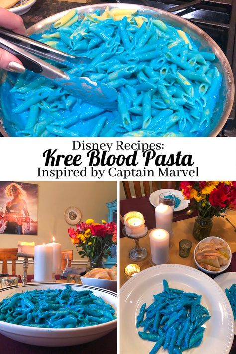 Kree Blood Pasta Blue Savory Food Ideas, Blue Food Ideas Meals, Blue Colored Foods For Party, Blue Themed Food Platter, Marvel Food Recipes, Blue Color Food Ideas, Blue Food For Color Party, Blue Savory Food, Blue Foods For Party Savory