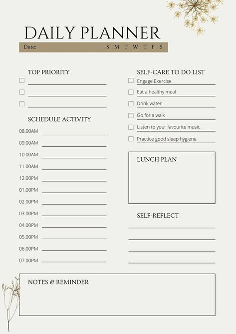 Daily Productivity Planner, Lunch Planning, Organize Your Day, Note Reminder, Daily Task, Task List, Productivity Planner, Good Sleep, Instant Download Printable