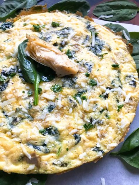 Ready in 20 minutes, this frittata is based off of Spinach Artichoke Dip. Vegetarian and gluten free (GF) recipe that is simple,. fast, and easy. Great for breakfast or brunch. Spinach, artichoke hearts, and Parmesan cheese. Spinach Artichoke Frittata #breakfastrecipes #brunch #glutenfreerecipes Dip Vegetarian, Spinach Artichoke Recipes, Artichoke Frittata, Frittata Recipes Healthy, Vegetarian Frittata, Inflammatory Meals, Healthy Frittata, Spinach Puff, Artichoke Soup