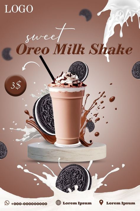 Icecream, milkshake, poster,flyer, design Milk Shake Poster Design, Milkshake Graphic Design, Canva Flyer Design, Food Advertisement Poster Products, Milkshake Poster Design, Milkshake Advertisement, Drink Poster Design Ideas, Creative Flyer Design Ideas, Product Flyer Design