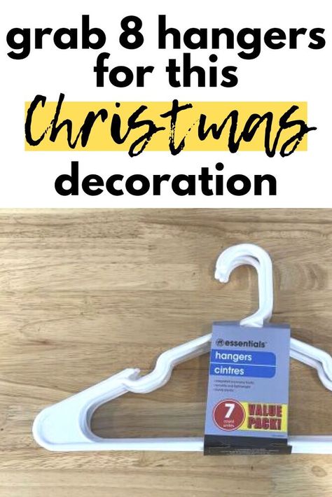 Learn how to make a cute Christmas decoration for $5 with Dollar Tree hangers. Decorate your front door with this easy hanger snowflake. #hangersnowflake #dollarstorechristmas Christmas Hangers Ideas, Coat Hanger Christmas Decorations, Coathangers Ideas, Hanger Christmas Wreath, Clothes Hanger Crafts, Plastic Clothes Hanger Crafts, Coat Hanger Ideas, Plastic Hanger Crafts, Clothes Hanger Snowflakes