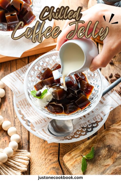 If you like coffee, then you‘ll love my easy recipe for chilled Japanese Coffee Jelly. It takes just 4 ingredients to cool down with this classic treat on a hot summer day. Top it with fresh whipped cream and sweetened condensed milk for a touch of silky richness. Japanese Coffee Jelly Recipe, Japanese Jelly Coffee, Japanese Coffee Jelly, Coffee Jelly Recipe, Japanese Dessert Recipes, Japanese Coffee, Fresh Whipped Cream, Coffee Jelly, Japanese Desserts