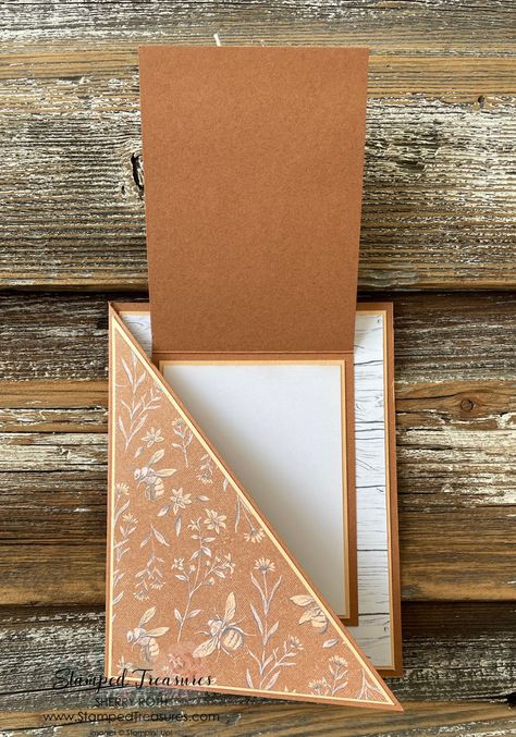 Diagonal Joy Fold Card - Stamped Treasures Diagonal Joy Fold Card, Diy Cards Handmade, Joy Fold Card, Fancy Fold Card Tutorials, Card Making Templates, Handmade Thank You Cards, Card Folds, Fun Folds, Shaped Cards