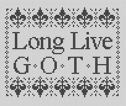 Long Live Goth stitch view Creepy Cross Stitch Pattern, Gothic Border, Goth Cross Stitch, Gothic Cross Stitch, Goth Cross, Blackwork Designs, Cross Stitch Quotes, Cross Stitch Boards, Not My Circus